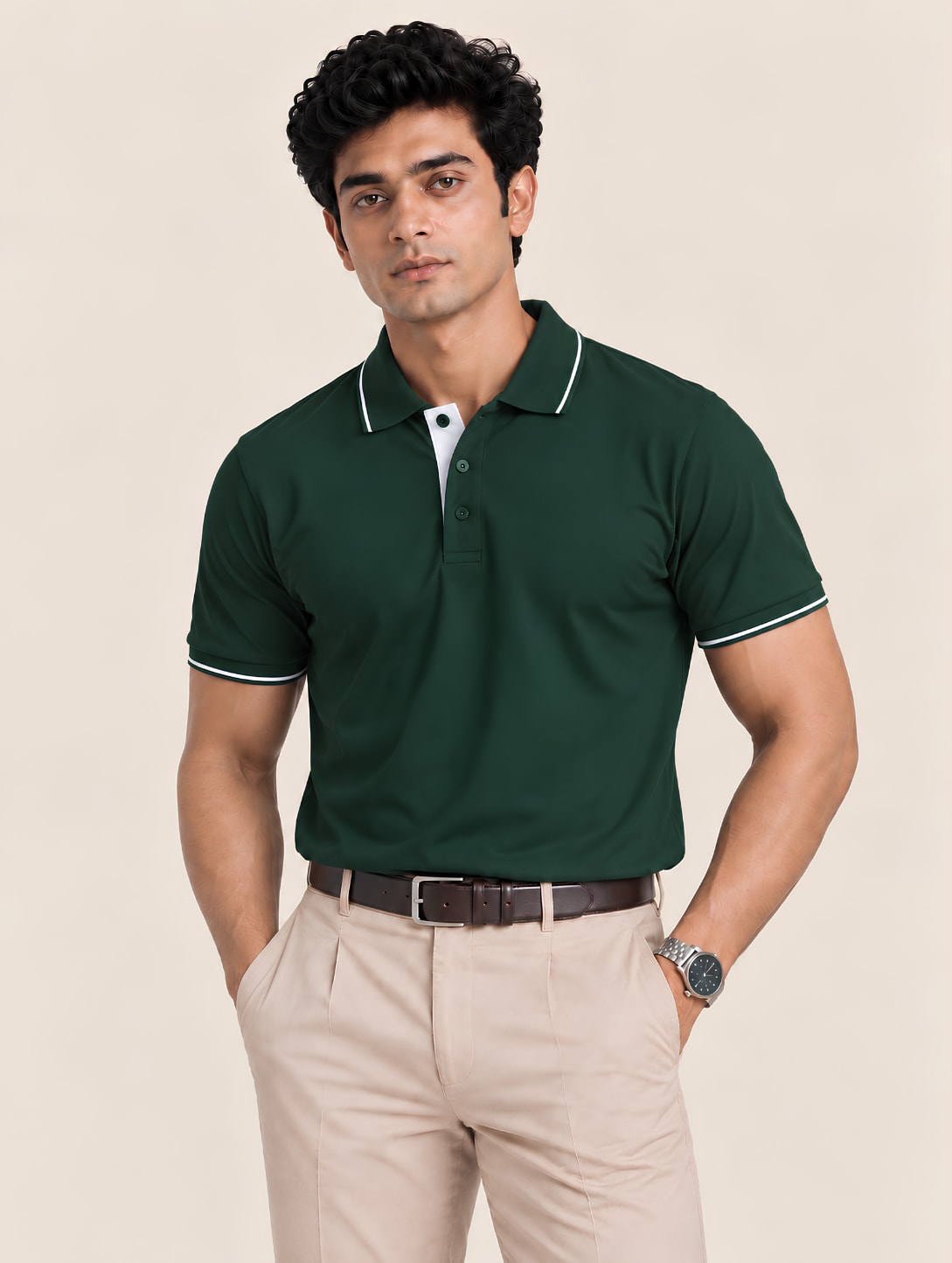 Corporate Men's Tipped Polo T-Shirt - Bottle Green