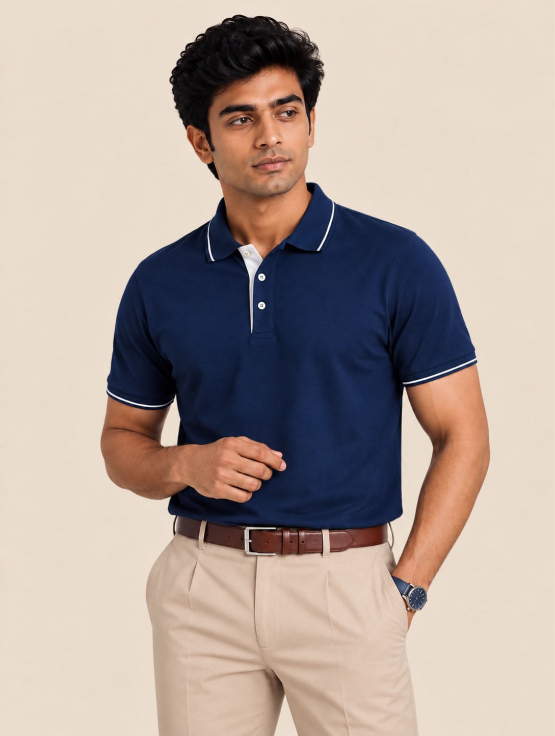 Corporate Men's Tipped Polo T-Shirt - Denim Blue