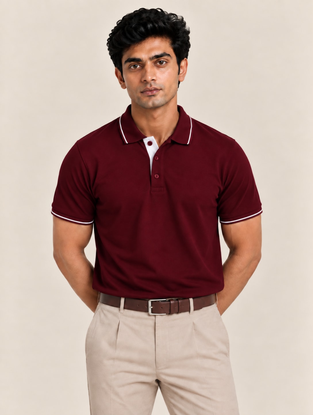 Corporate Men's Tipped Polo T-Shirt - Maroon