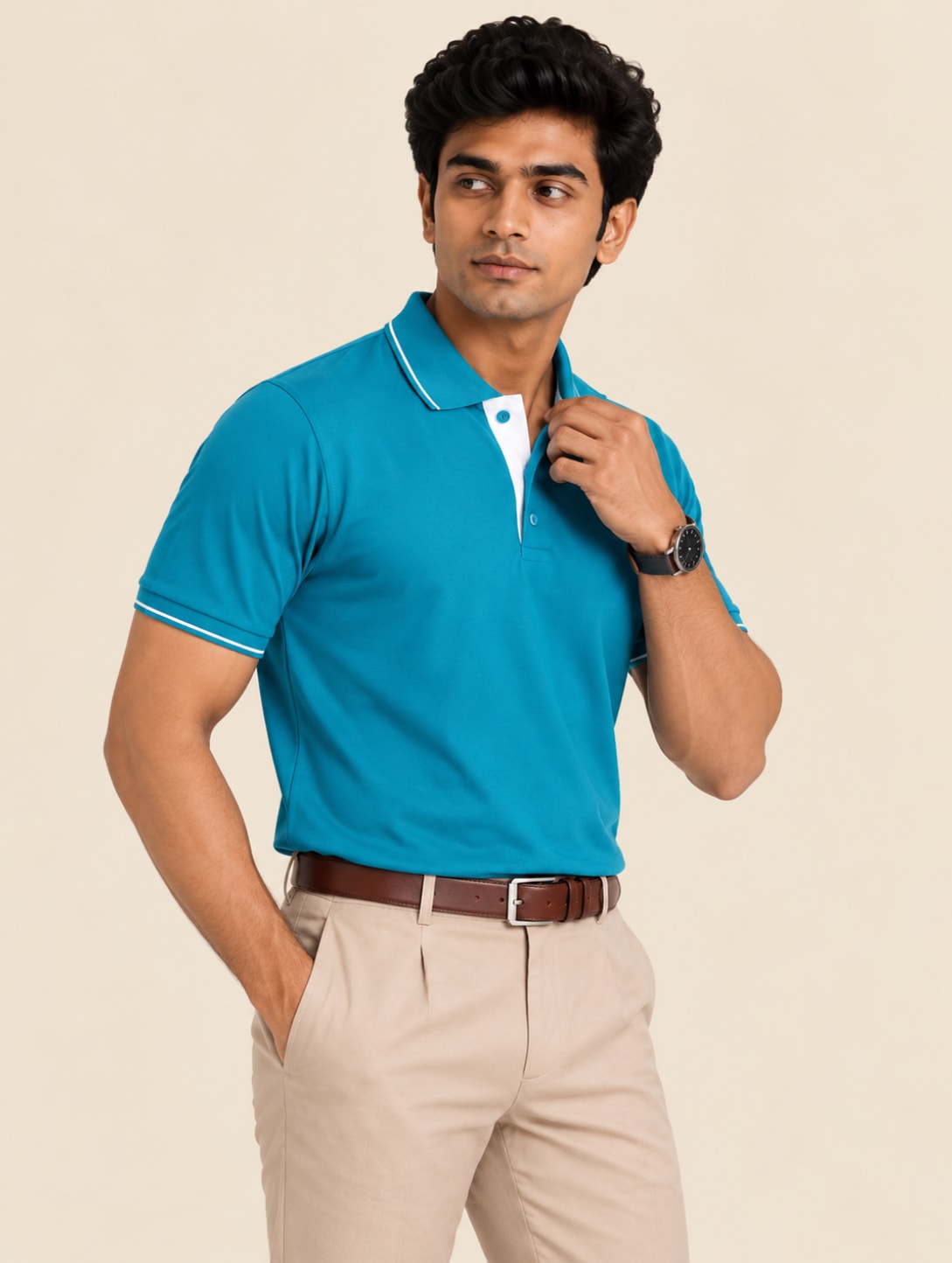 Corporate Men's Tipped Polo T-Shirt - Turquoise Green