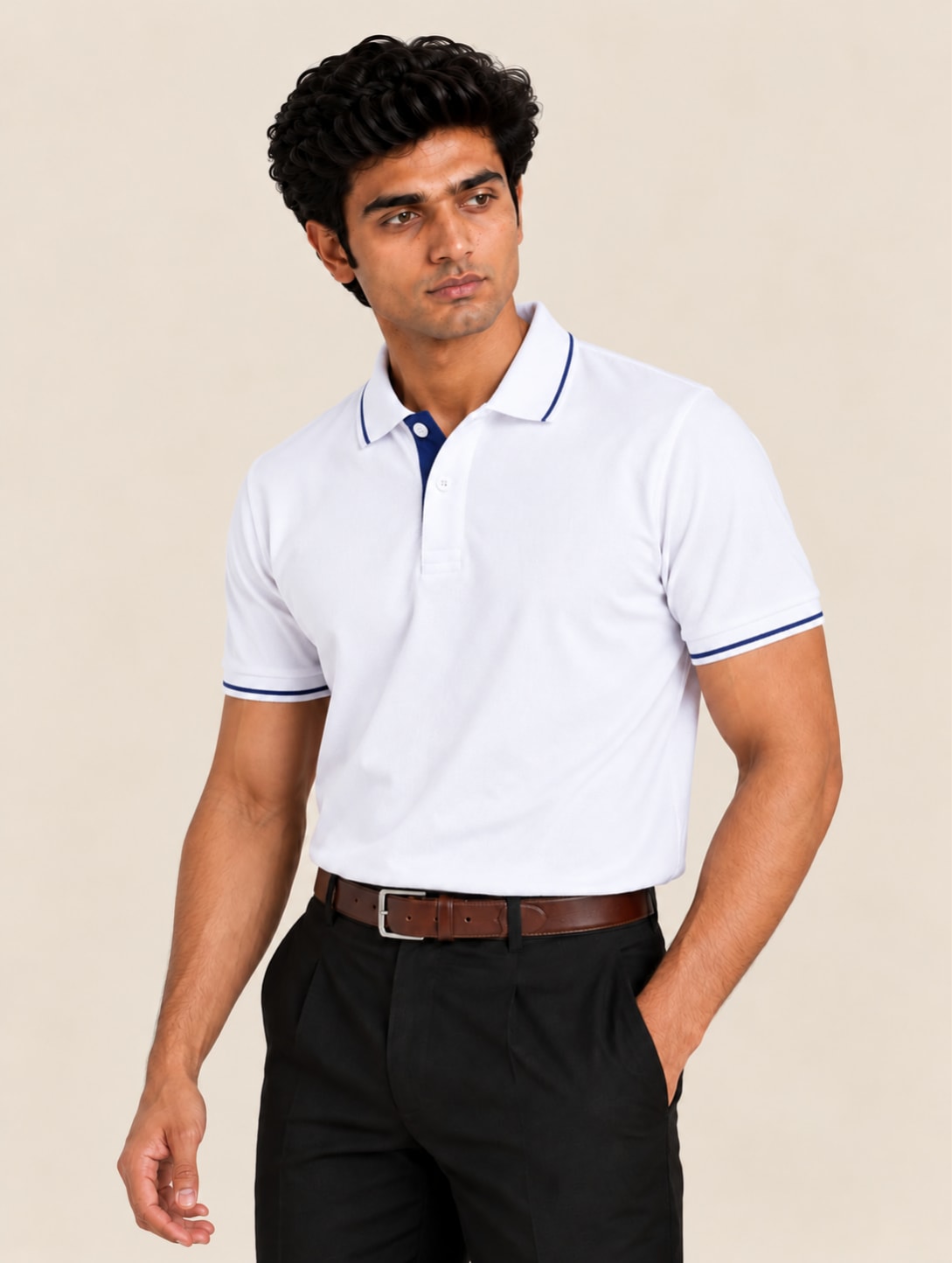 Corporate Men's Tipped Polo T-Shirt - White