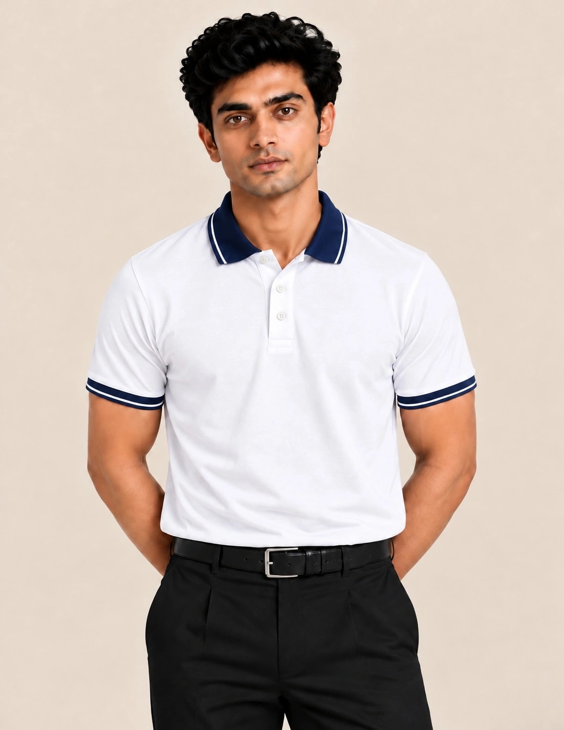 Corporate Men's Tipped Polo T-Shirt - White / Navy Blue