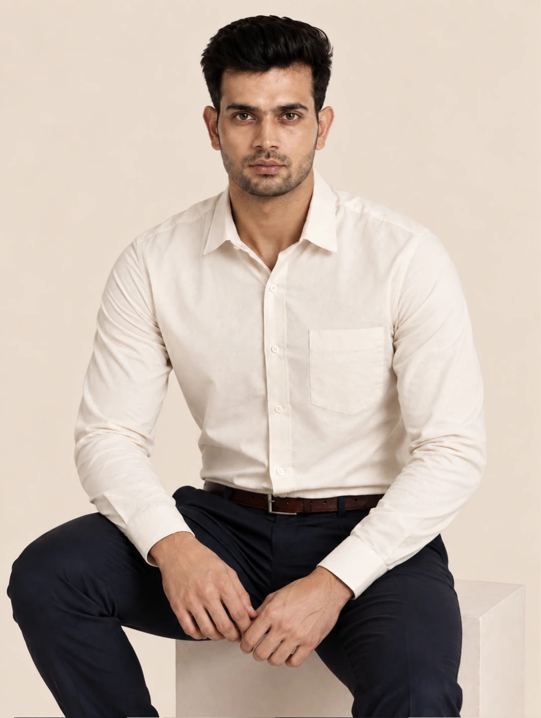 Heritage Cotton Men's Formal Shirt - Almond