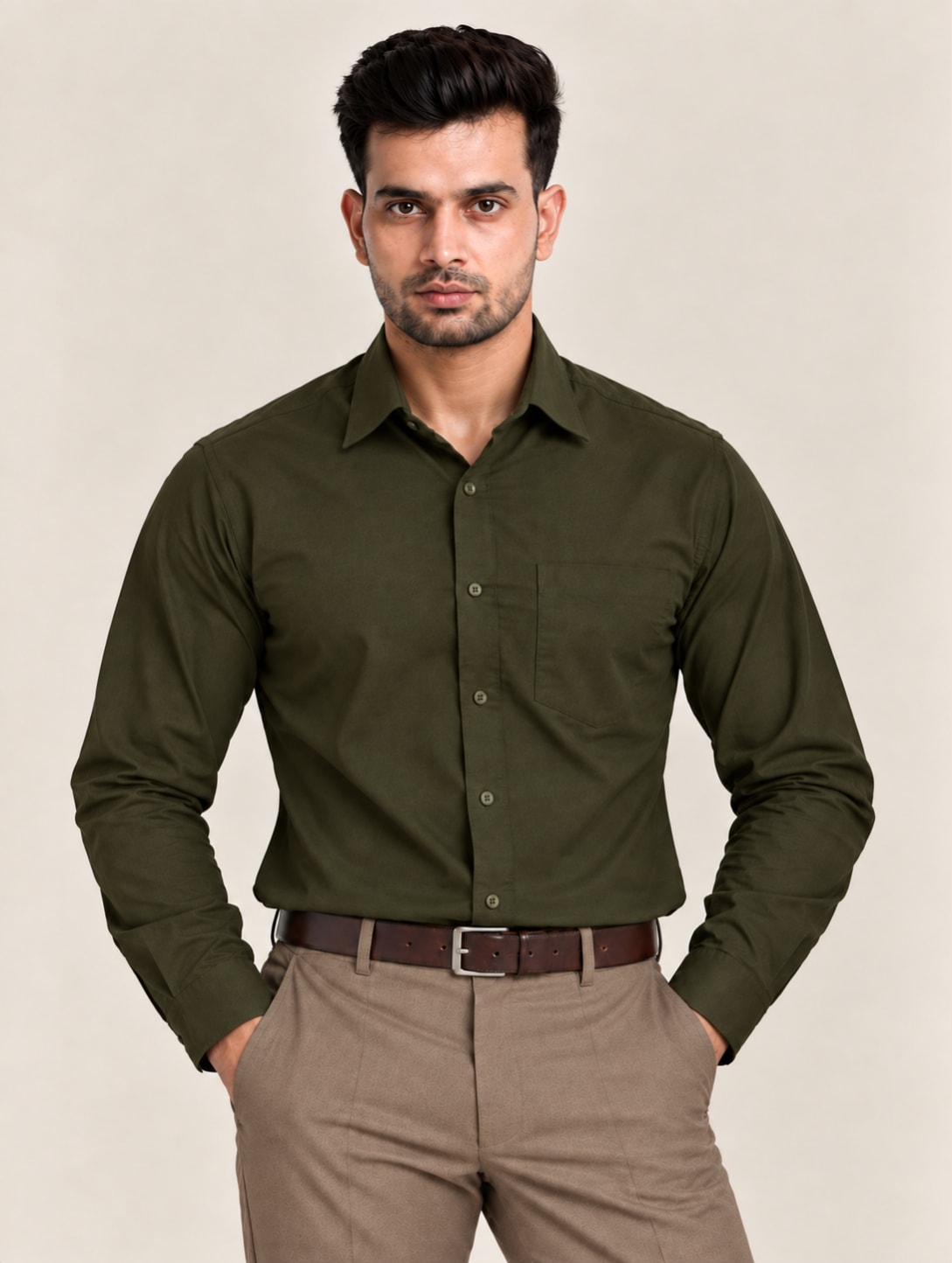 Heritage Cotton Men's Formal Shirt - Dark Wood Green
