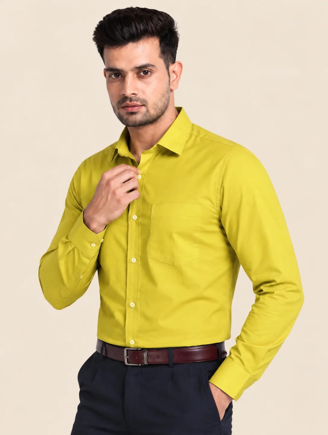 Heritage Cotton Men's Formal Shirt - Mustard Green