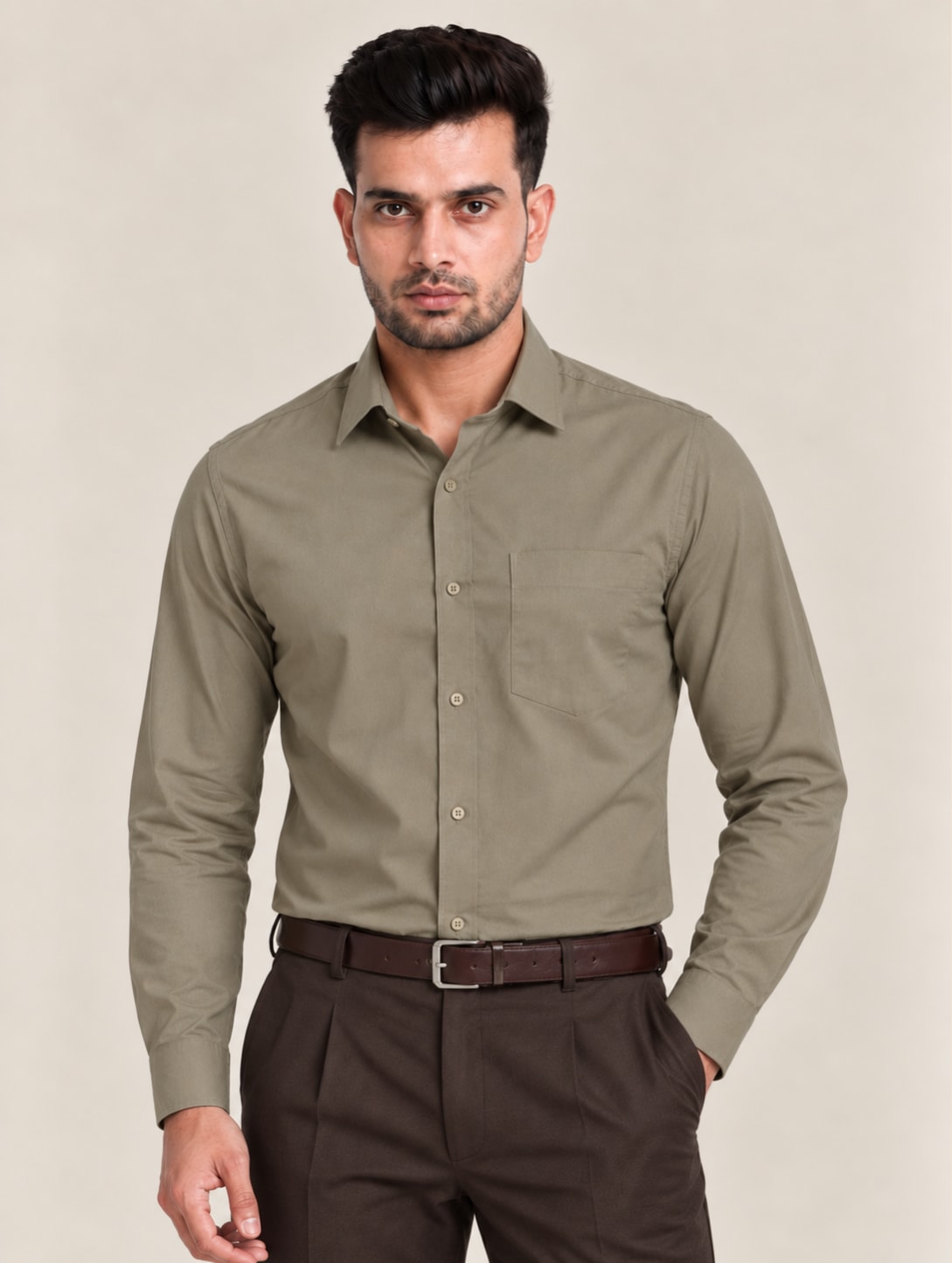 Heritage Cotton Men's Formal Shirt - Sage Grey
