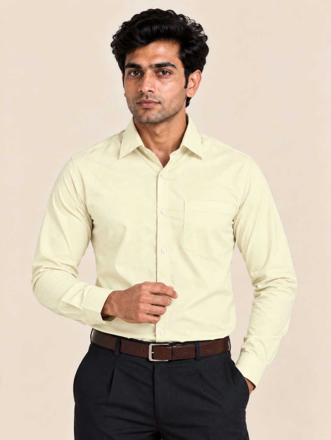 Signature TR Men's Boardroom Shirt - Cream Leaf