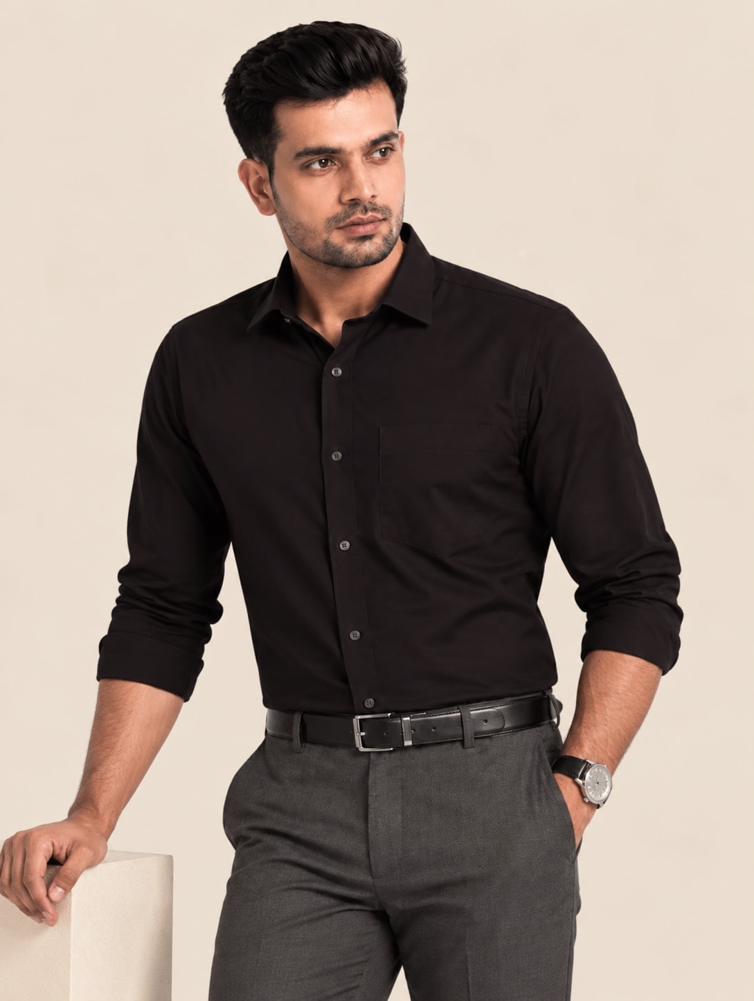Heritage Cotton Men's Formal Shirt - Black