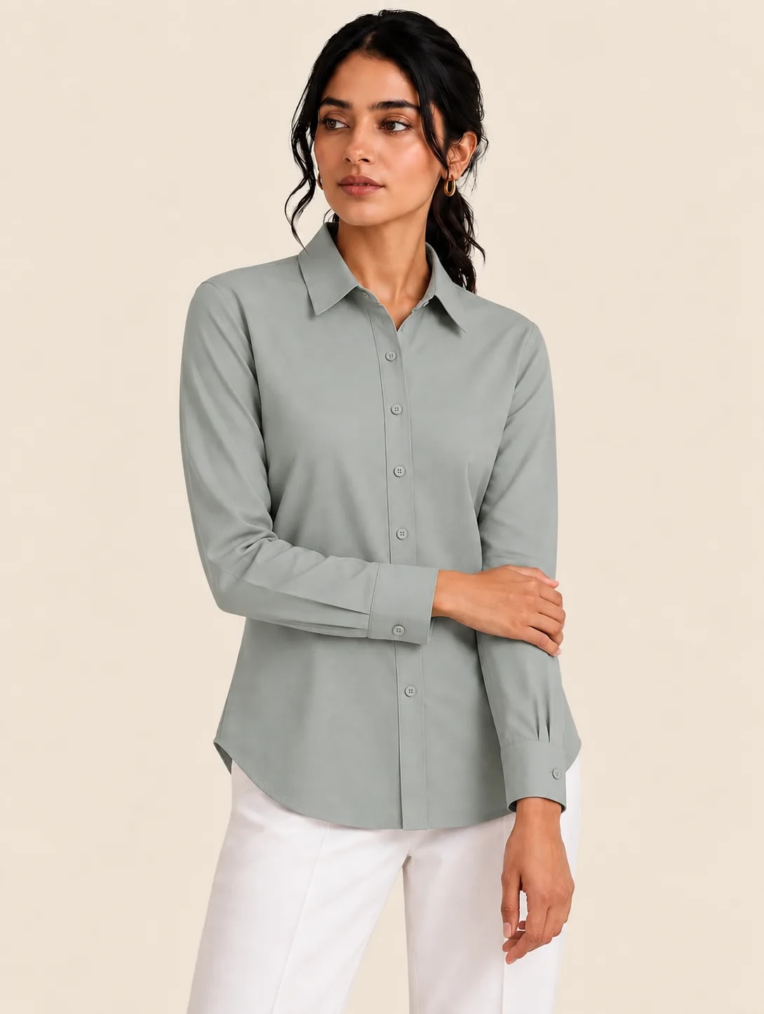 Heritage Cotton Women's Formal Shirt - Dusty Green