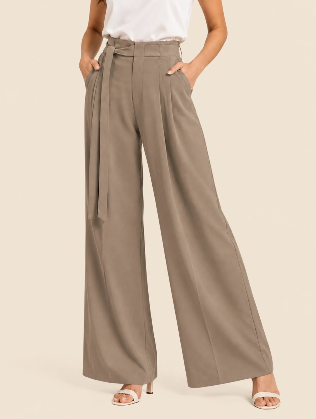 Milano Women's Tie Up Trousers - Beige