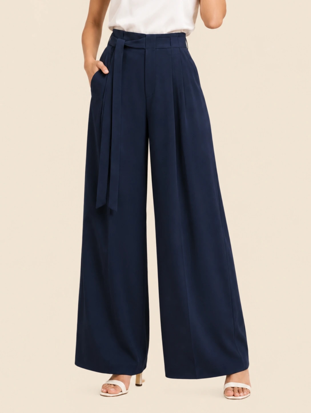Milano Women's Tie Up Trousers - Midnight Blue