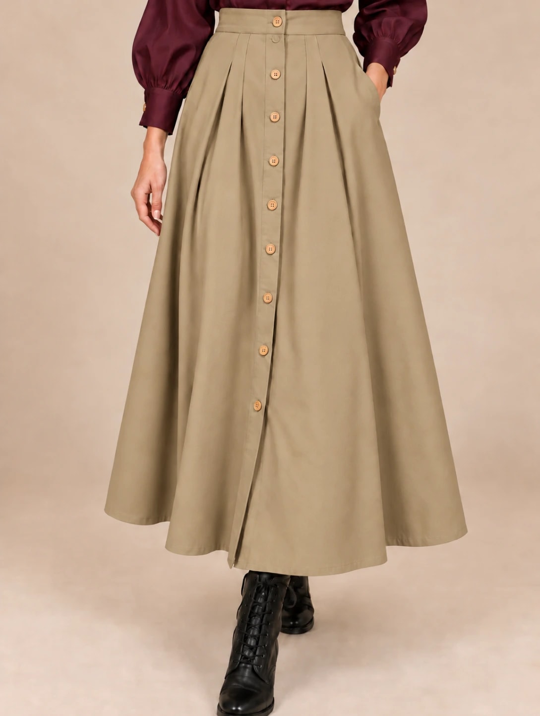 Signature TR Women's Pleated Skirt - Beige